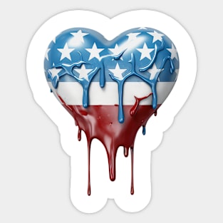 American Flag Dripping Heart #3 Sticker